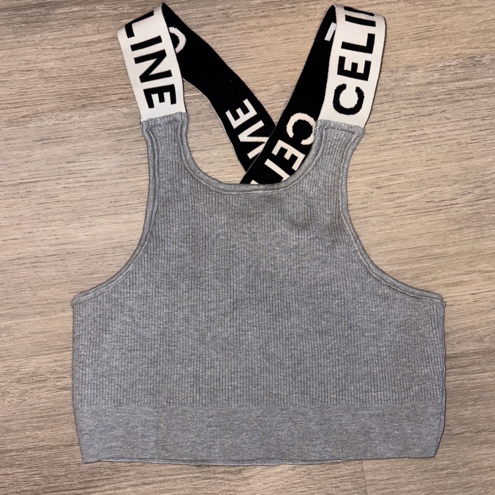 Celine Black and Gray Ribbed Crop Top